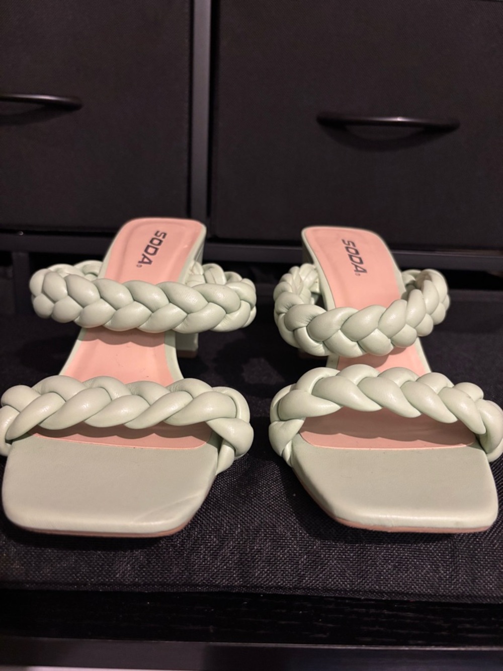 Soda Braided Double-Strap Slide Sandals in Mint Green - Picture 5 of 6